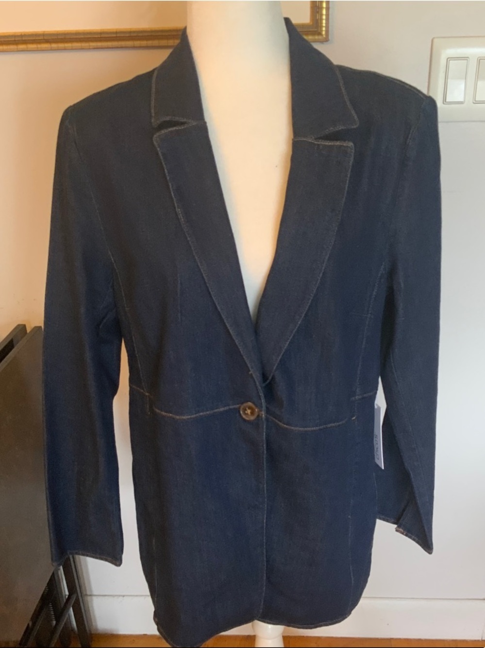 Chico's Dark Blue Denim Single-Button Blazer